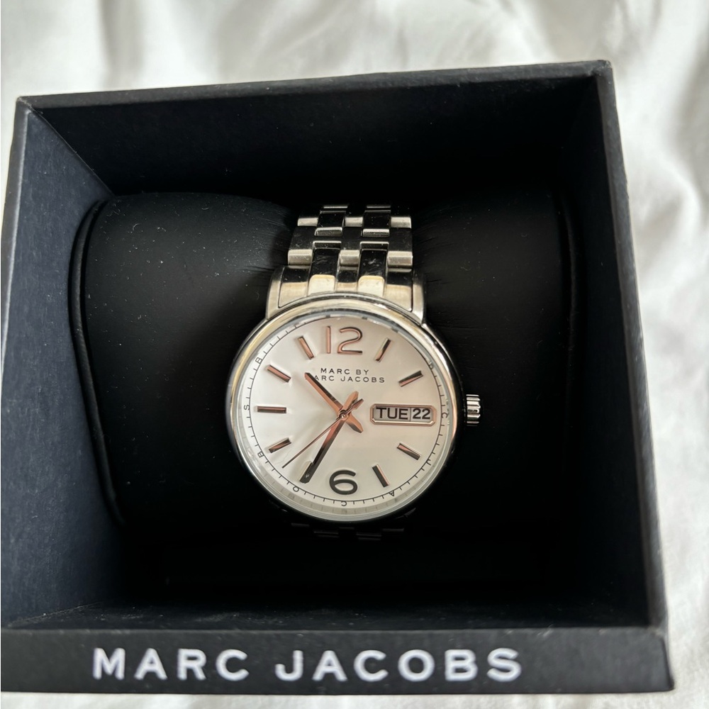 Marc Jacobs Silver and Black Watch with Day Date Display